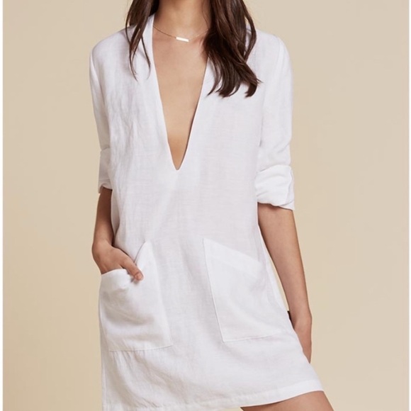 REFORMATION Caftan Shift Dress In White - Picture 1 of 7